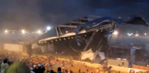 INDIANAPOLIS, IN - AUGUST 13: The stage collapses at the Indiana State Fair August 13, 2011 in Indianapolis, Indiana. The stage fell just before country duo Sugarland were scheduled to perform, killing at least four people and injuring at least twelve more. 