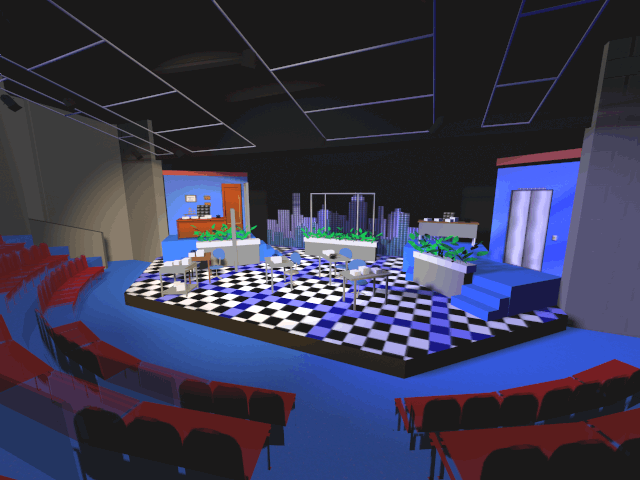 A digital scenic rendering for the show How to Succeed in Business without Really Trying