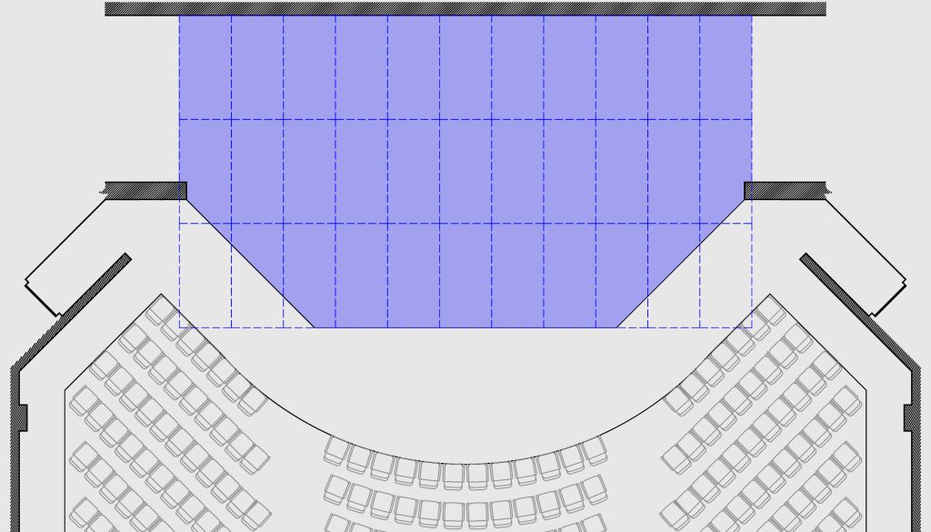 Layout drawing for placing luan panels on a stage floor.