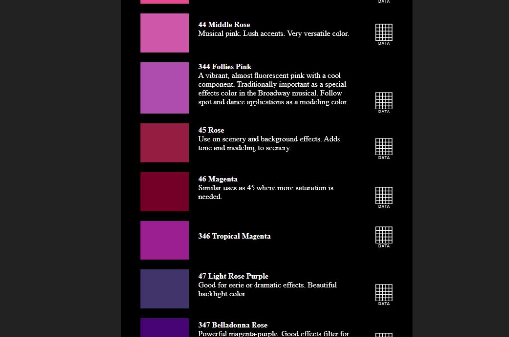 A range of filters in the purple range.